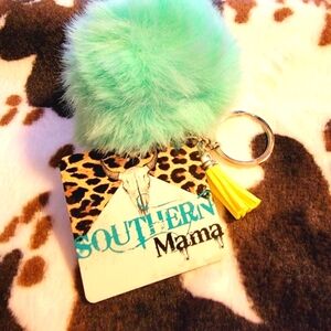 Southern Mama Leopard Pom Pom Tassel Keychain